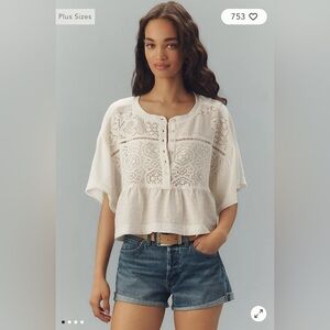 Pilcro Anthropologie  White Lace Detail Top nwt